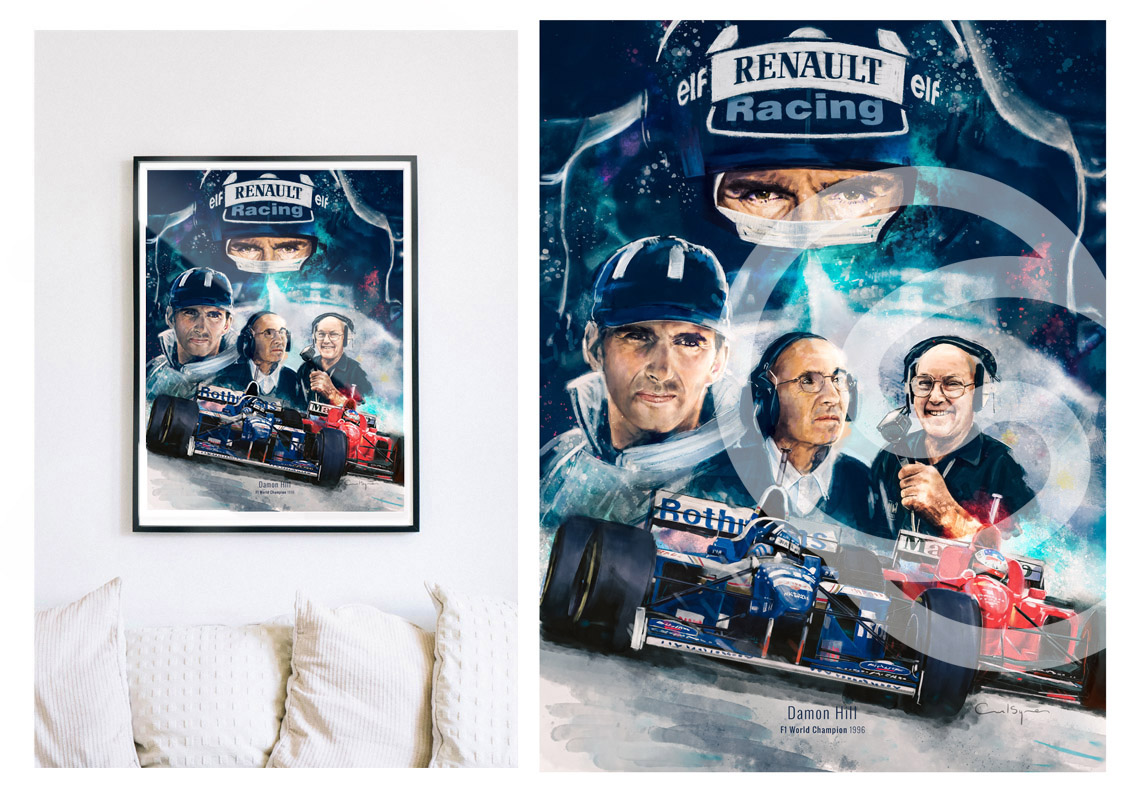 Williams F1 World Champion Damon Hill, 1996 F1 Driver, Art Print