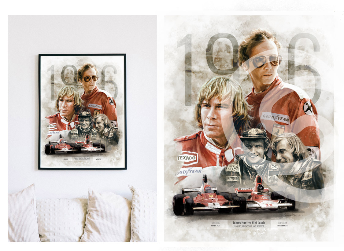 James Hunt v Niki Lauder 1976 F1, Art Print