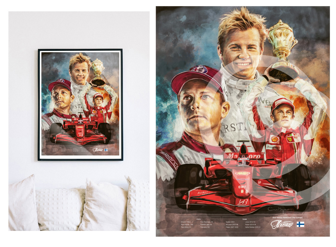 Kimi Raikkonen F1 Driver, Art Print