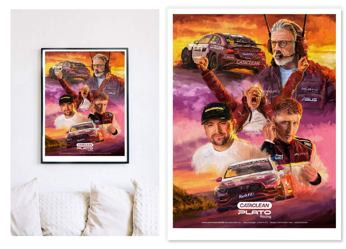 Plato Racing print, Rowbottom and Morgan with Cars and Jason Plato - Art Print