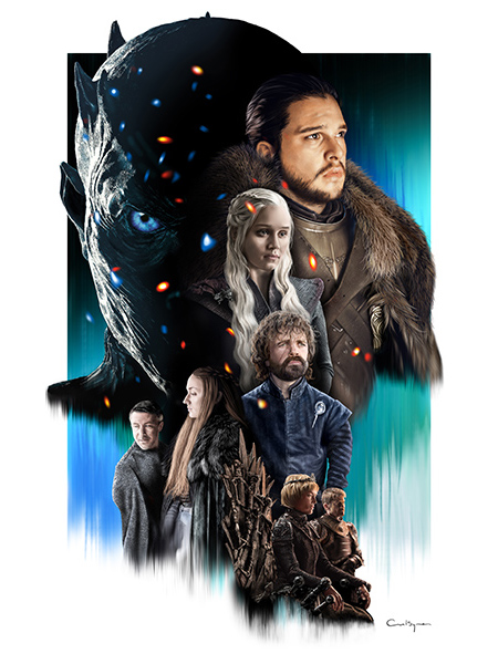 Montage digital drawing of characters from Game of Thrones.