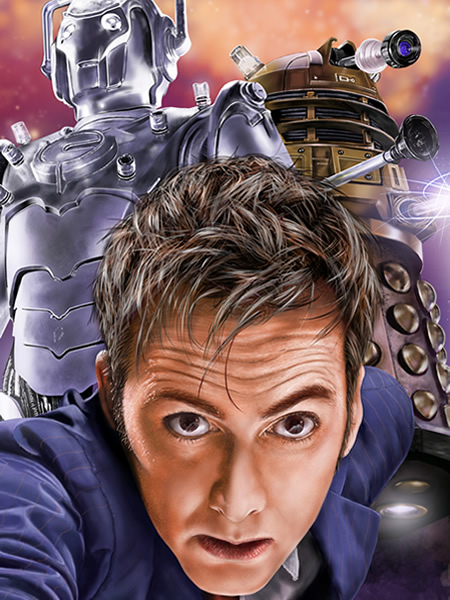 David Tennant, 10th Dr Who. Digital Drawing with Cyberman and Dalek.