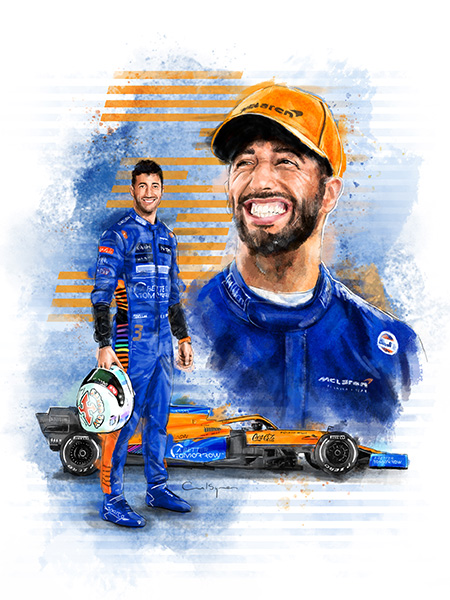 Daniel Ricciardo McLaren F1 Driver, Digital Drawing.