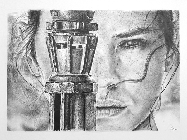 Rey from Star Wars Pencil Drawing.