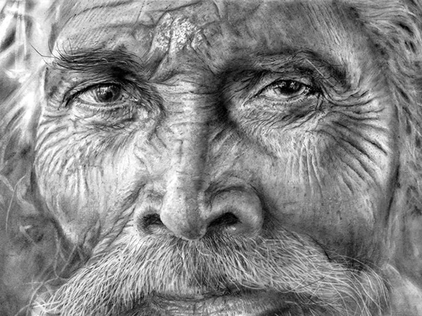 Old man portrait in Graphic Pencil. A3.